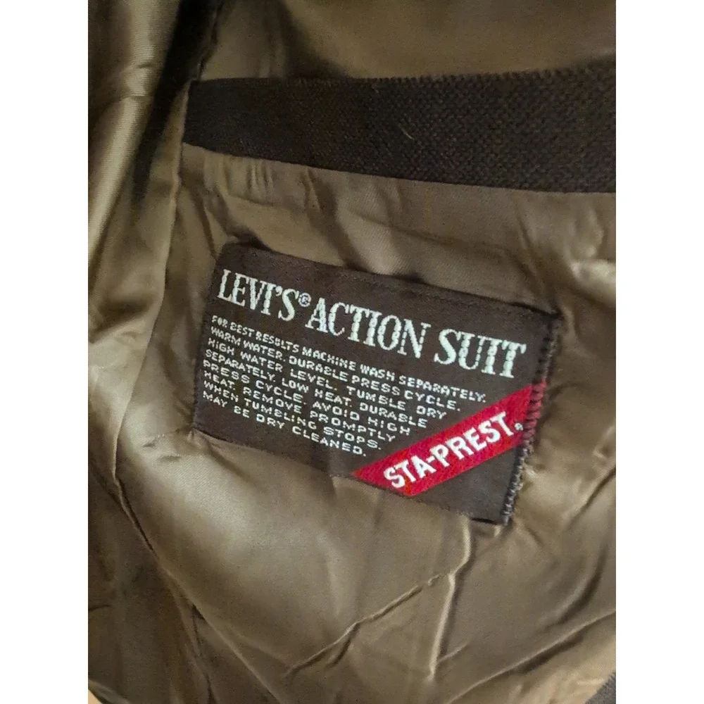 Levi's Jacket Mens 38R Brown Vtg 80 Action Suit Single Breast Gold Button Blazer